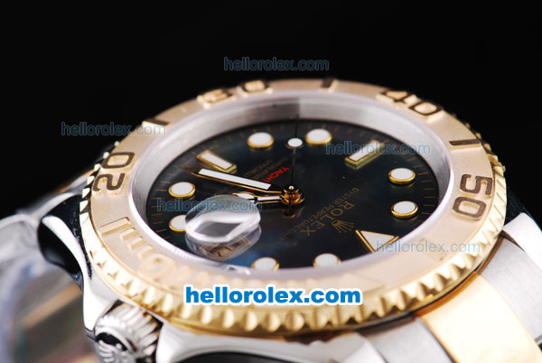 Rolex Yacht-Master Oyster Perpetual Chronometer Automatic Two Tone with Black Shell Dial,Gold Bezel and Round Bearl Marking-Small Calendar - Click Image to Close